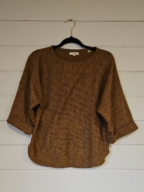 Max Studio Marled Brown Relaxed Knit Top (S)